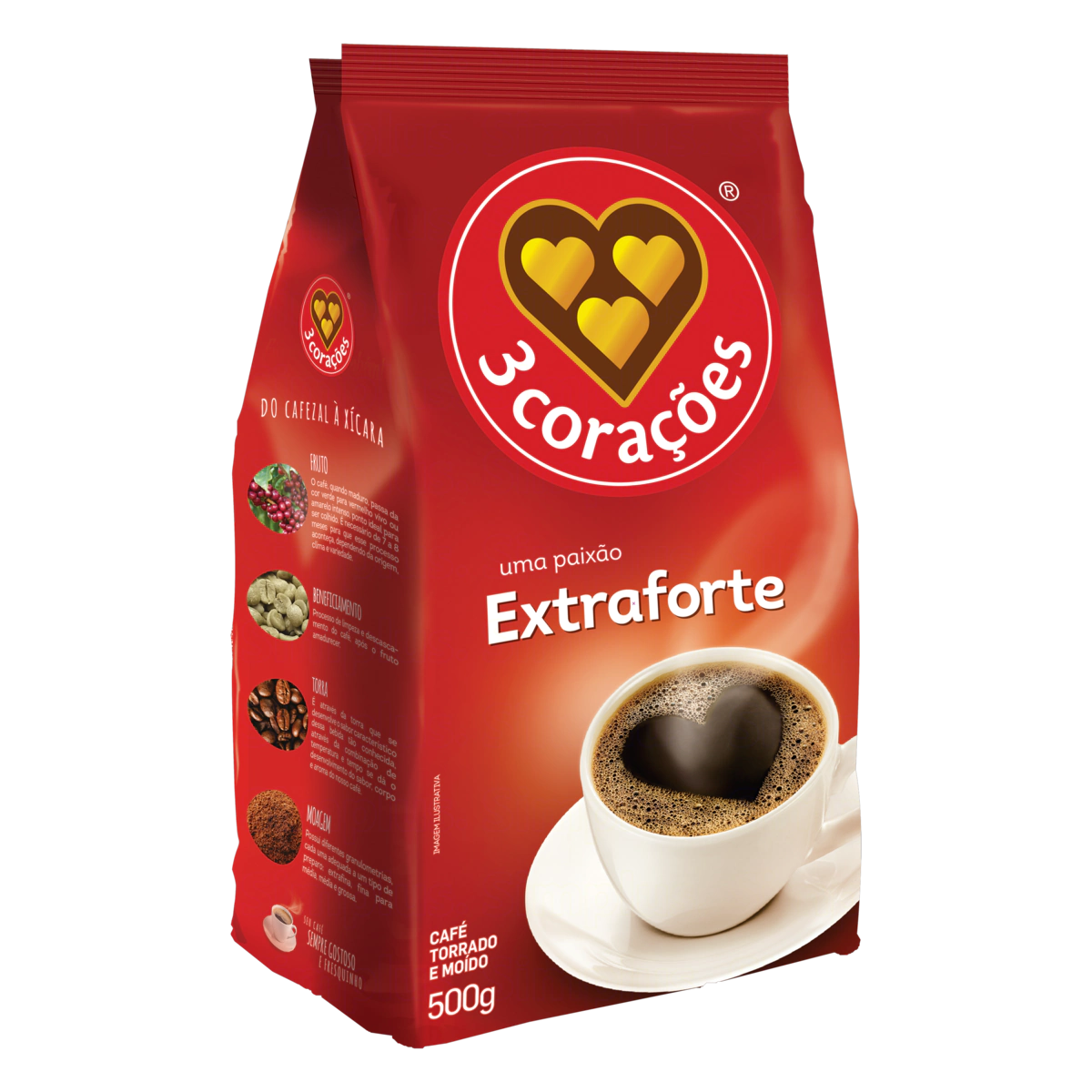 Café Torrado e Moído Extraforte 3 Corações Pacote 500g - Extra Strong Roasted and Ground Coffee 3 Hearts 500g Pack