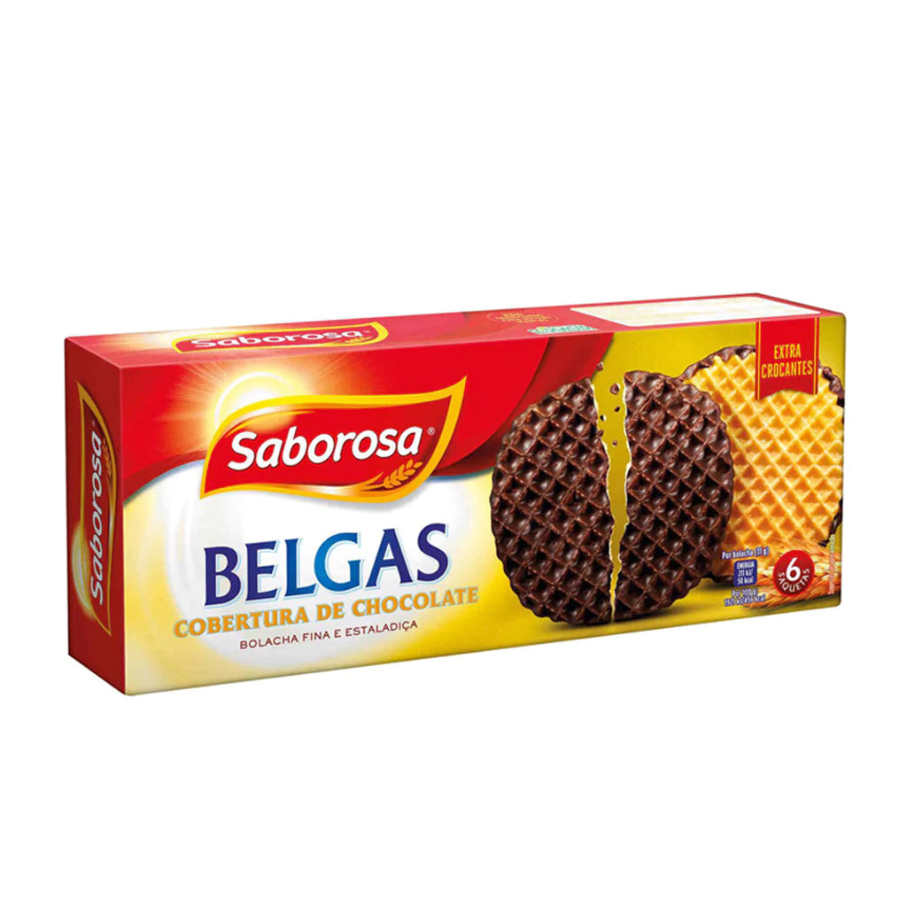 Bolacha Belgas Cobertura de Chocolate Saborosa 198g - Belgian Biscuit Flavored Chocolate Cover 198g