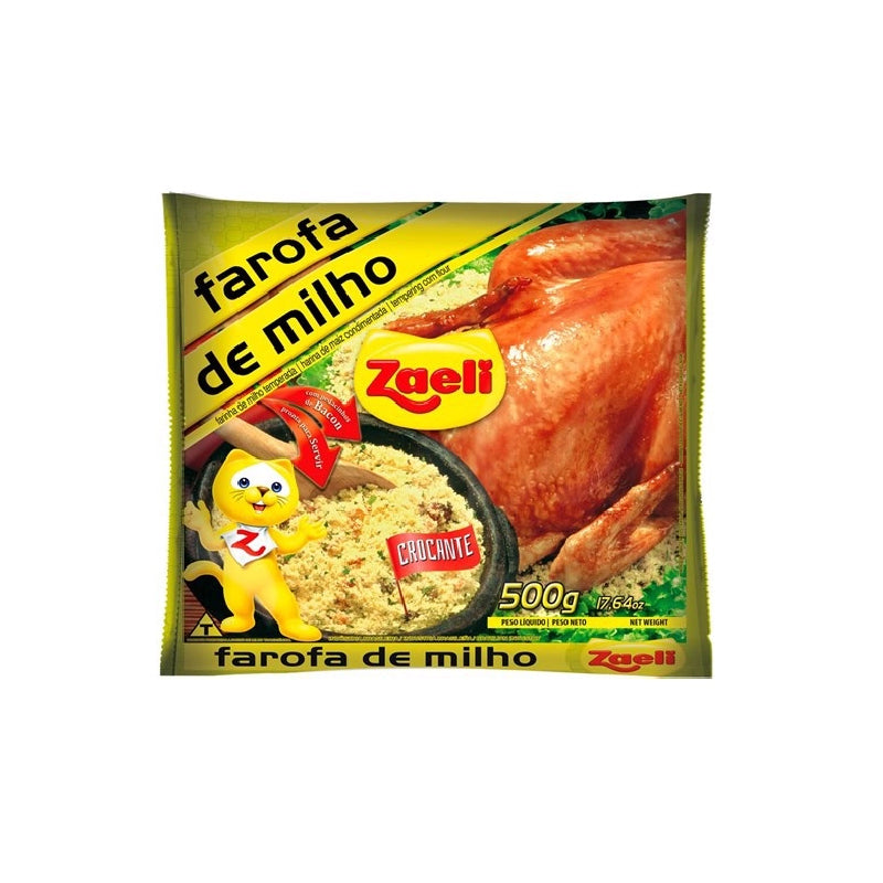 Farofa de Milho Pronta Zaeli Pacote 500g - Zaeli Ready Corn Flour 500g Pack - Brazuka Meat